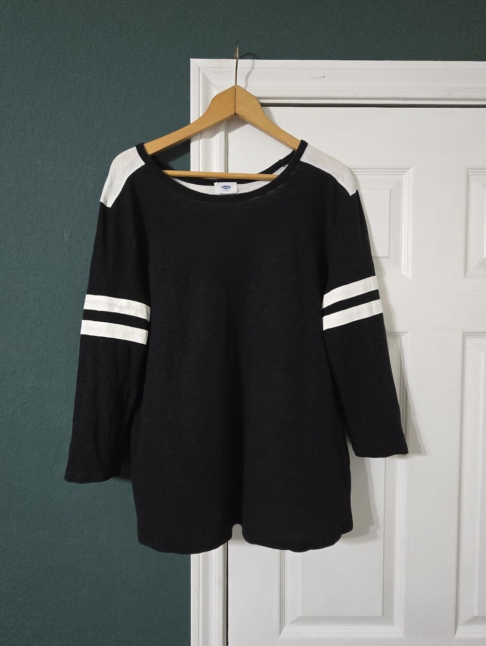 Old Navy Black White Colorblock Varsity Stripe Tee Top L Indie Skater Sporty Y2K